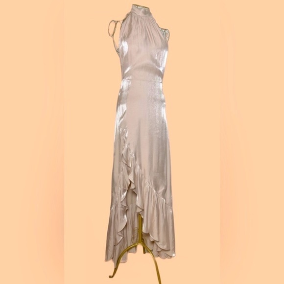 NWT XIX Palms Hawaiian Apricot Flowy Halter Ruffled Dress, Leg Slit & Low Back S - Picture 12 of 16